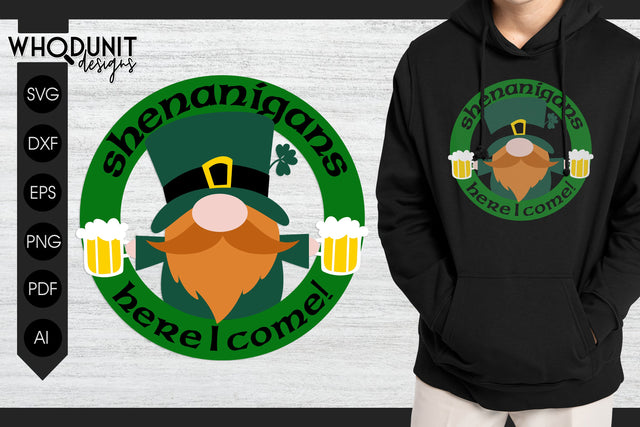 St Patrick's Gnome SVG | Shenanigans cut file | St Paddy SVG Whodunit Designs 