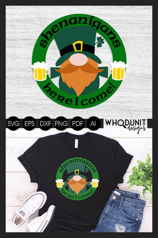St Patrick's Gnome SVG | Shenanigans cut file | St Paddy SVG Whodunit Designs 