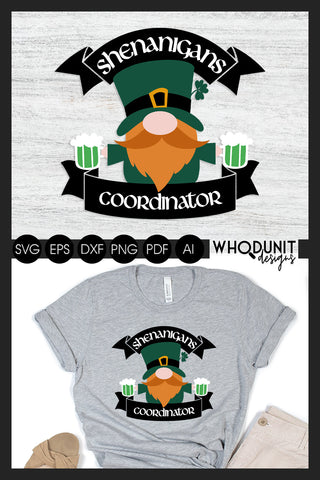 St Patrick's Gnome SVG | Shenanigans cut file | St Paddy SVG Whodunit Designs 