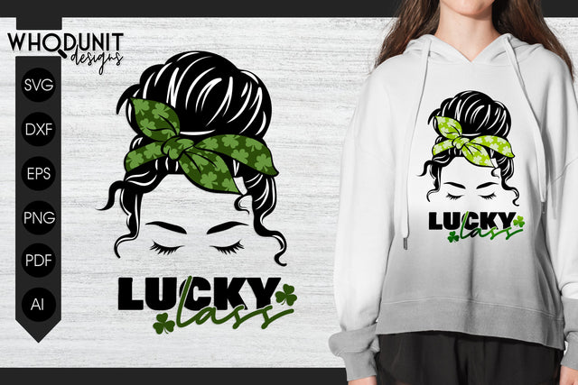 St Patrick's Messy Bun SVG | Lucky Lass cut file | St Paddy SVG Whodunit Designs 