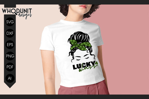 St Patrick's Messy Bun SVG | Lucky Lass cut file | St Paddy SVG Whodunit Designs 