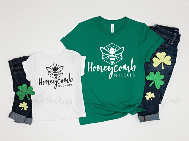 St Patrick's Mommy and Me Mockup, Mom and Toddler Mockup, Bella Canvas 3001 and 3001T Mock Up Photo Honeycomb Mockups 
