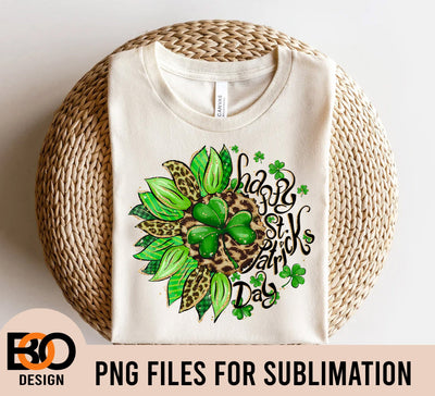 St. Patrick's sunflower png sublimation design download, St. Patrick's shamrock png, leopard lucky sunflower png, sublimate designs download Sublimation BOO-design 