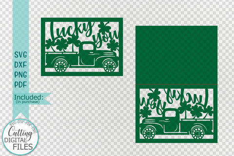St. Patrtick's Day cut out card with truck svg dxf papercut template SVG kartcreationii 