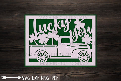 St. Patrtick's Day cut out card with truck svg dxf papercut template SVG kartcreationii 