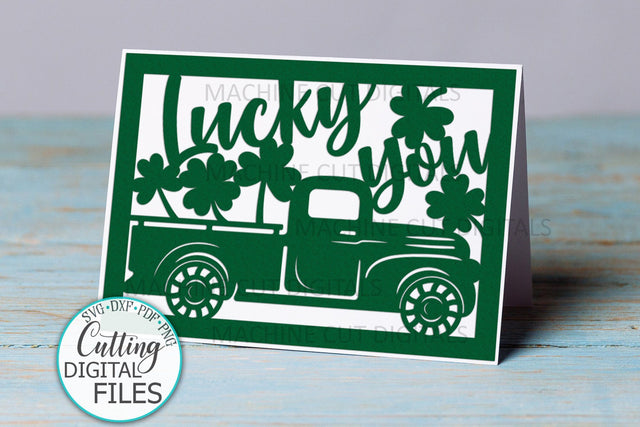 St. Patrtick's Day cut out card with truck svg dxf papercut template SVG kartcreationii 