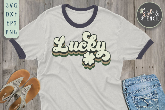 St. Pattys Day Lucky Retro SVG - SVG, PNG, EPS, DXF, Cut SVG Style and Stencil 