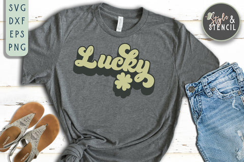 St. Pattys Day Lucky Retro SVG - SVG, PNG, EPS, DXF, Cut SVG Style and Stencil 