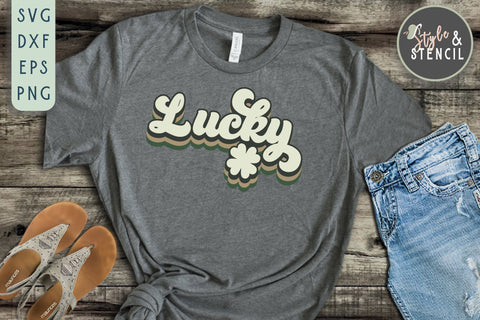 St. Pattys Day Lucky Retro SVG - SVG, PNG, EPS, DXF, Cut SVG Style and Stencil 