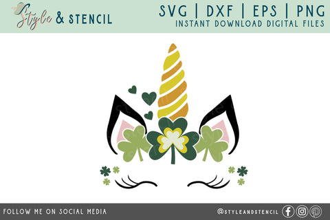 St. Pattys Unicorn SVG - SVG, PNG, EPS, DXF, Cut File SVG Style and Stencil 