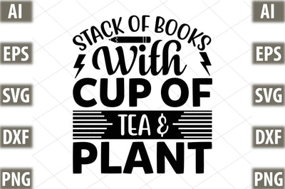 Stack Of Books With Cup Of Tea & Plant SVG SVGista 
