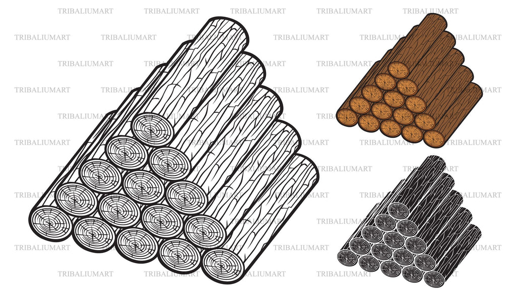 Stack of wooden logs. Cut files for Cricut. Clip Art silhouette (eps ...
