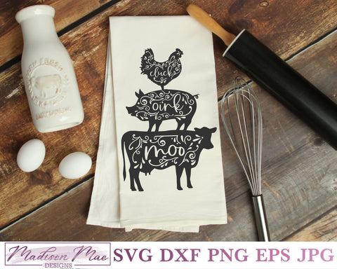 Stacked Cow Pig Chicken Farm Animals - Farmhouse Sign Svg SVG Madison Mae Designs 