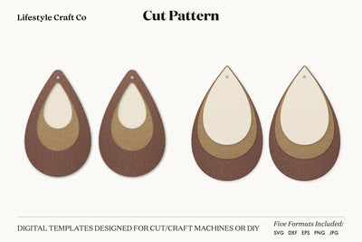 Stacked Drop earrings, Faux Leather Earring Templates, Cricut cut file SVG Lifestyle Craft Co 