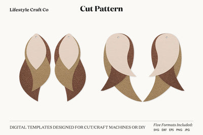Stacked Feather Earring SVG, Faux Leather Earring Templates, Cricut cut file SVG Lifestyle Craft Co 