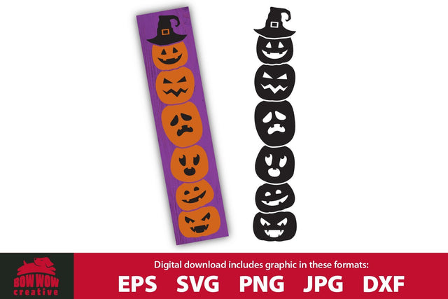 Stacked Jack o Lantern Pumpkins - Vertical Halloween Fall Porch Sign SVG SVG Bow Wow Creative 