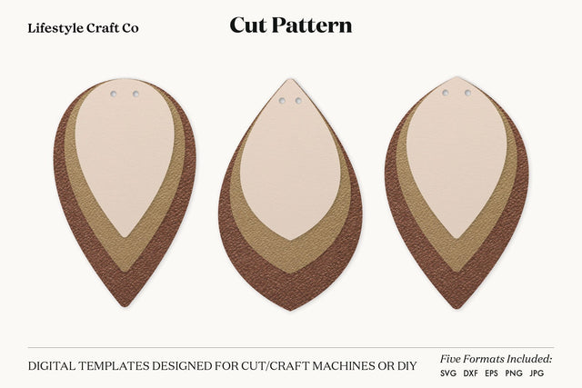 Stacked Leaf Earrings, Faux Leather Earring Templates SVG Lifestyle Craft Co 
