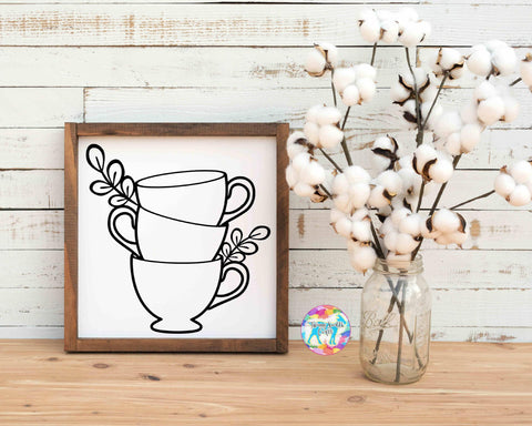 Stacked Tea Cups - Hand drawn SVG SVG Twiggy Smalls Crafts 