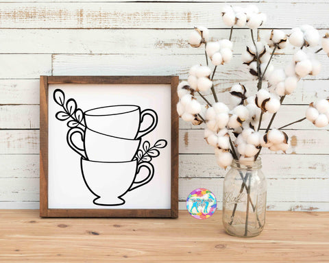 Stack Cup Svg Stacked Tea Cups - Hand drawn SVG - So Fontsy