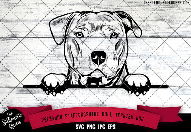 Staffordshire Bull Terrier Peek A Boo | Peekaboo | Peeking Dog Face SVG for Glowforge, Cricut, Laser, Silhouette, Scan n cut files SVG Loveleen Kaur 