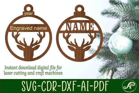 Stag Christmas Ornament SVG laser cut SVG APInspireddesigns 