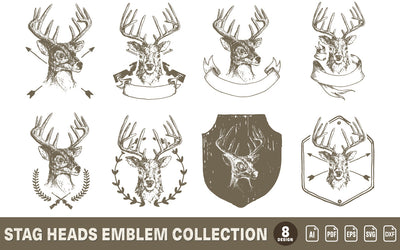 Stag Heads Emblem Vintage Collection SVG naemmiah021 