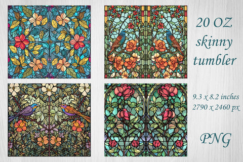 Stained glass 20oz tumbler wrap, Birds and flowers sublimation png Sublimation AnastasiyaArtDesign 