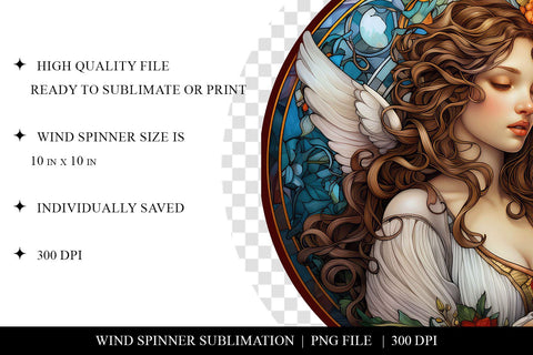 Stained Glass Angel Wind Spinner Sublimation Design PNG Sublimation BijouBay 