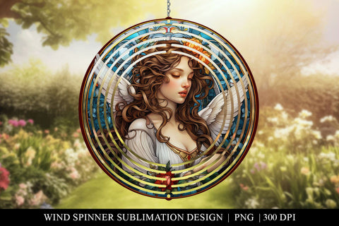 Stained Glass Angel Wind Spinner Sublimation Design PNG Sublimation BijouBay 