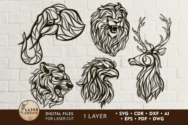 STAINED GLASS ANIMALS Bundle of Files for Laser Cutting Wood, Metal or Cricut SVG LaserCutano 