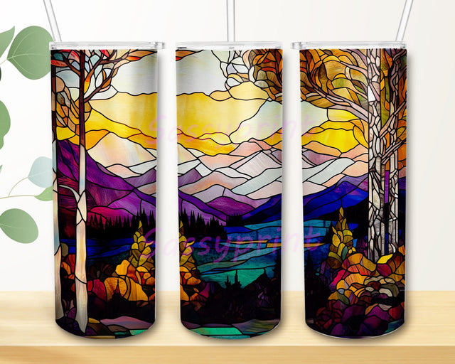 Stained Glass Aspen Tree 20oz Skinny Tumbler Png, Nature Mountains Tumbler, Aspen Tree Tumbler, Mountain Tumbler, Nature Tumbler Wrap, Forest Tumbler Sublimation sassyprint 