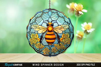 Stained Glass Bee PNG Wind Spinner Sublimation Regulrcrative 