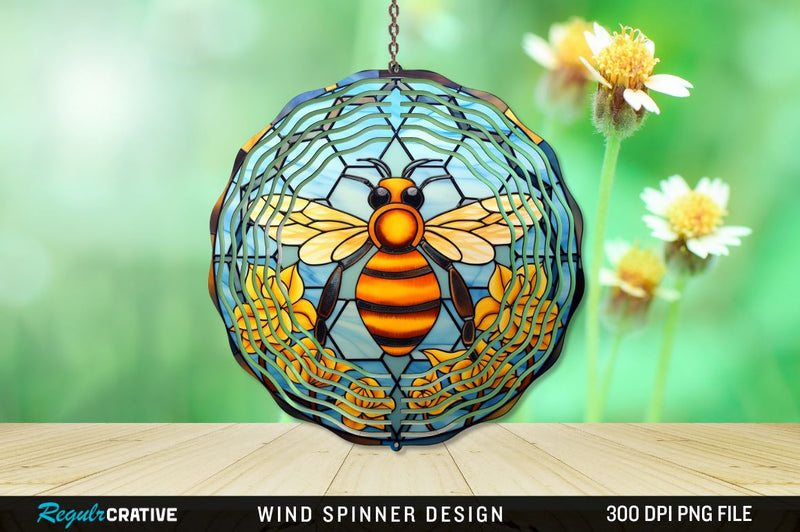 Stained Glass Bee PNG Wind Spinner Sublimation Regulrcrative 
