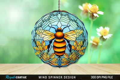 Stained Glass Bee PNG Wind Spinner Sublimation Regulrcrative 