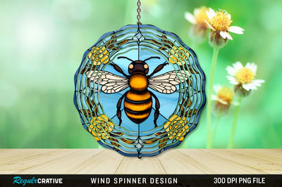 Stained Glass Bee PNG Wind Spinner Sublimation Regulrcrative 