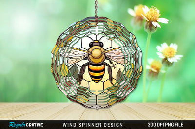 Stained Glass Bee PNG Wind Spinner Sublimation Regulrcrative 