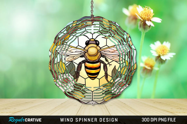 Stained Glass Bee PNG Wind Spinner Sublimation Regulrcrative 