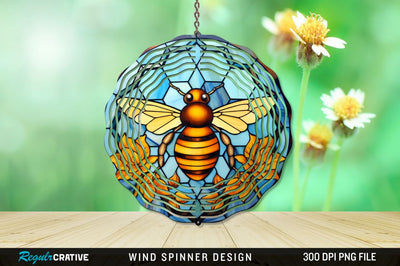 Stained Glass Bee PNG Wind Spinner Sublimation Regulrcrative 
