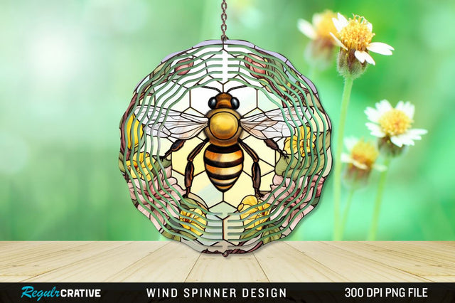 Stained Glass Bee PNG Wind Spinner Sublimation Regulrcrative 