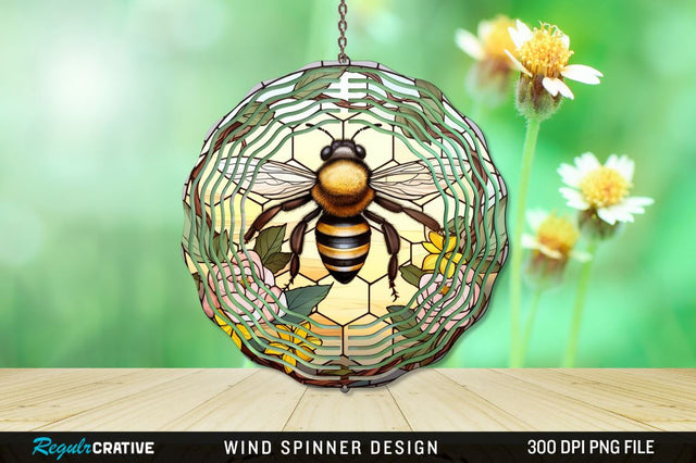 Stained Glass Bee PNG Wind Spinner Sublimation Regulrcrative 