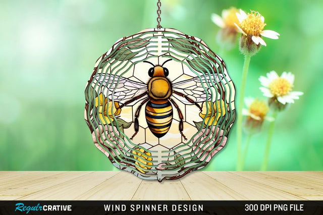 Stained Glass Bee PNG Wind Spinner Sublimation Regulrcrative 