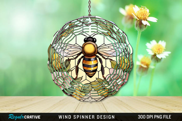 Stained Glass Bee PNG Wind Spinner Sublimation Regulrcrative 
