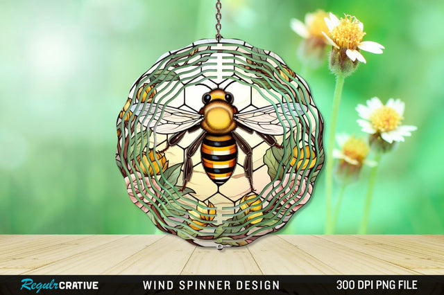 Stained Glass Bee PNG Wind Spinner Sublimation Regulrcrative 