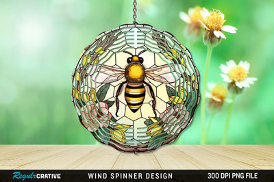Stained Glass Bee PNG Wind Spinner Sublimation Regulrcrative 