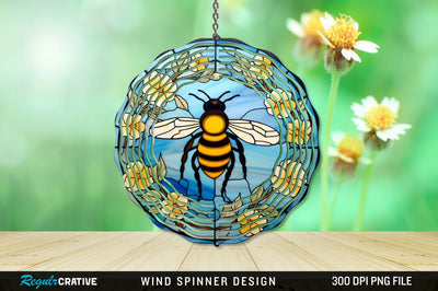 Stained Glass Bee PNG Wind Spinner Sublimation Regulrcrative 