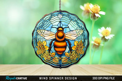 Stained Glass Bee PNG Wind Spinner Sublimation Regulrcrative 