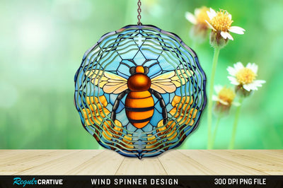 Stained Glass Bee PNG Wind Spinner Sublimation Regulrcrative 