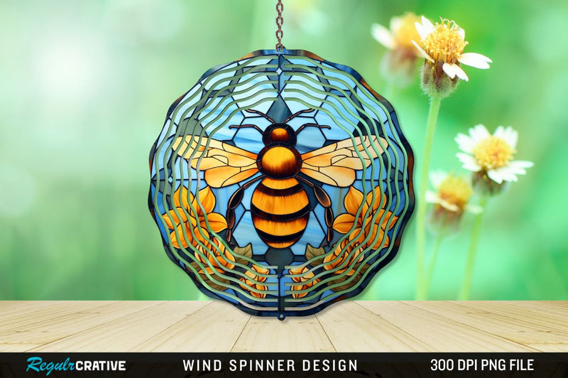Stained Glass Bee PNG Wind Spinner Sublimation Regulrcrative 