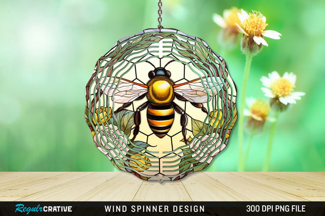Stained Glass Bee PNG Wind Spinner Sublimation Regulrcrative 