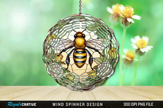 Stained Glass Bee PNG Wind Spinner Sublimation Regulrcrative 